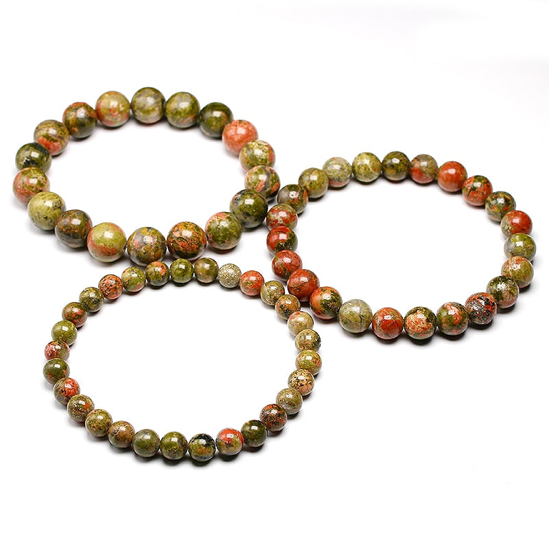 Pulseras de piedra natural Unakita Cuentas curativas de yoga