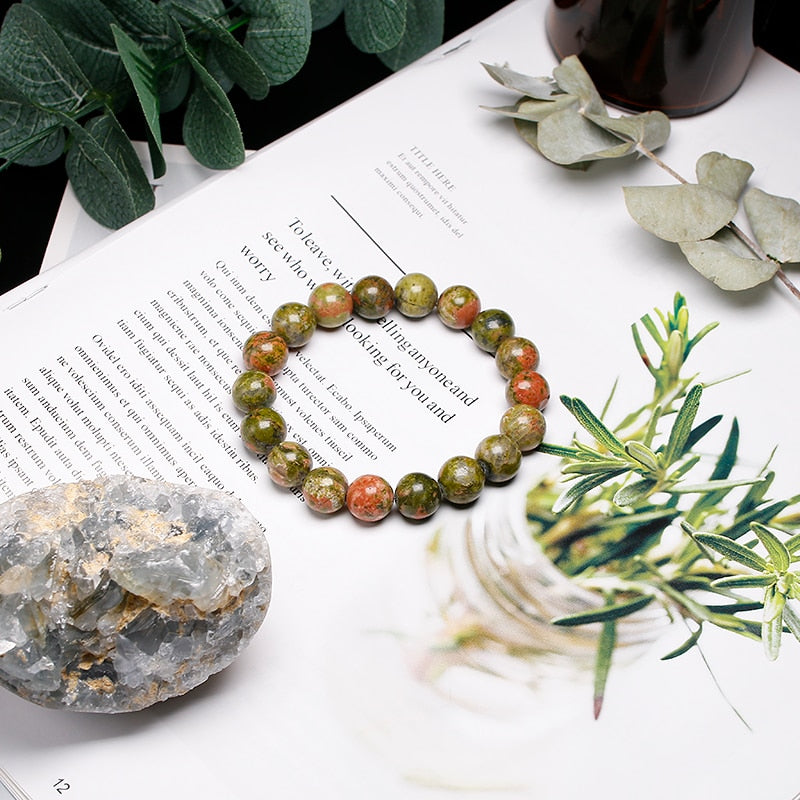 Pulseras de piedra natural Unakita Cuentas curativas de yoga