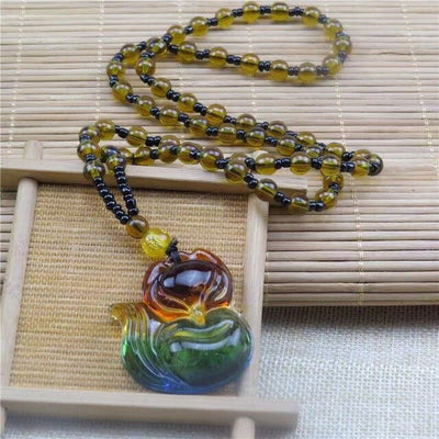 Collier en verre coloré, cristal ruyi, pendentif bouddha Guan gong