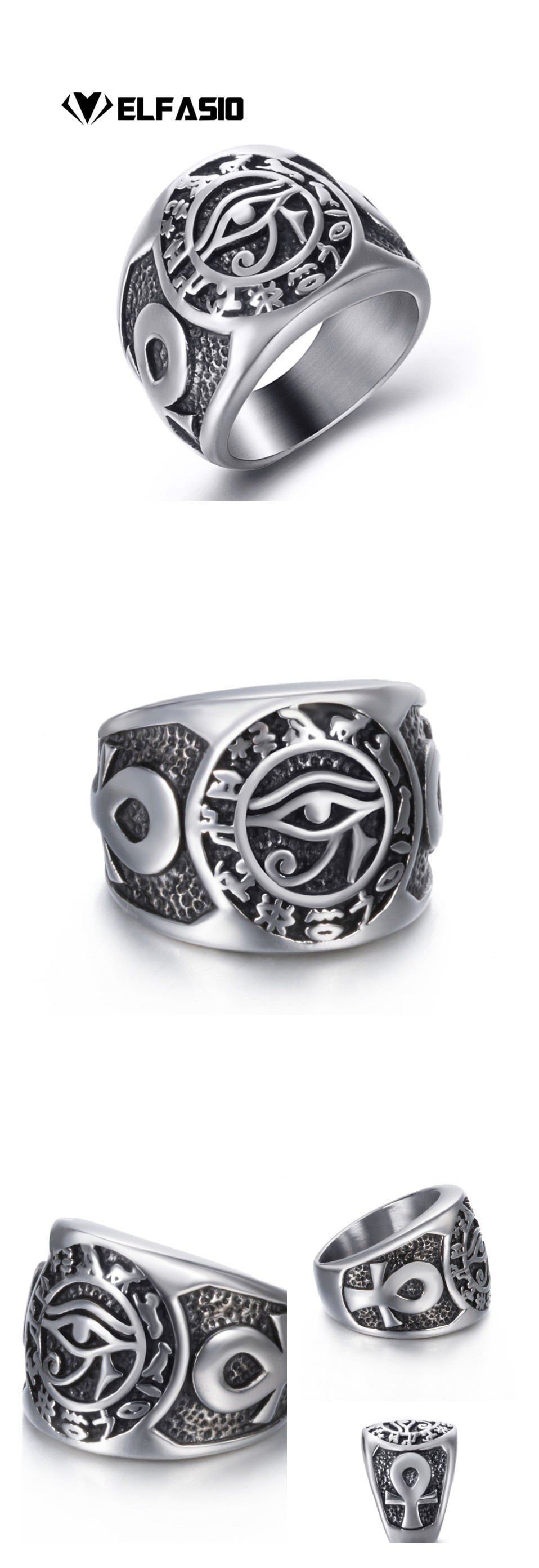 Bagues égyptiennes symboles en acier inoxydable