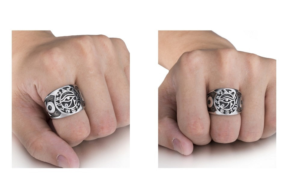 Bagues égyptiennes symboles en acier inoxydable