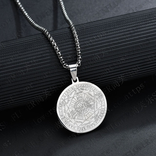 Collar con el sello de Salomón, colgante de protección, acero inoxidable, el séptimo pantáculo de Marte