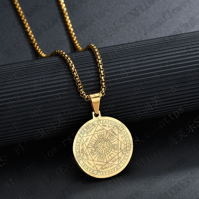 Collar con el sello de Salomón, colgante de protección, acero inoxidable, el séptimo pantáculo de Marte