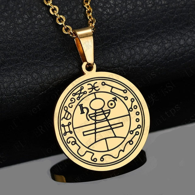 Collar con el sello de Salomón, colgante de protección, acero inoxidable, el séptimo pantáculo de Marte