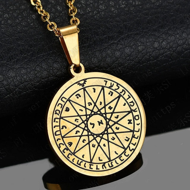 Collar con el sello de Salomón, colgante de protección, acero inoxidable, el séptimo pantáculo de Marte