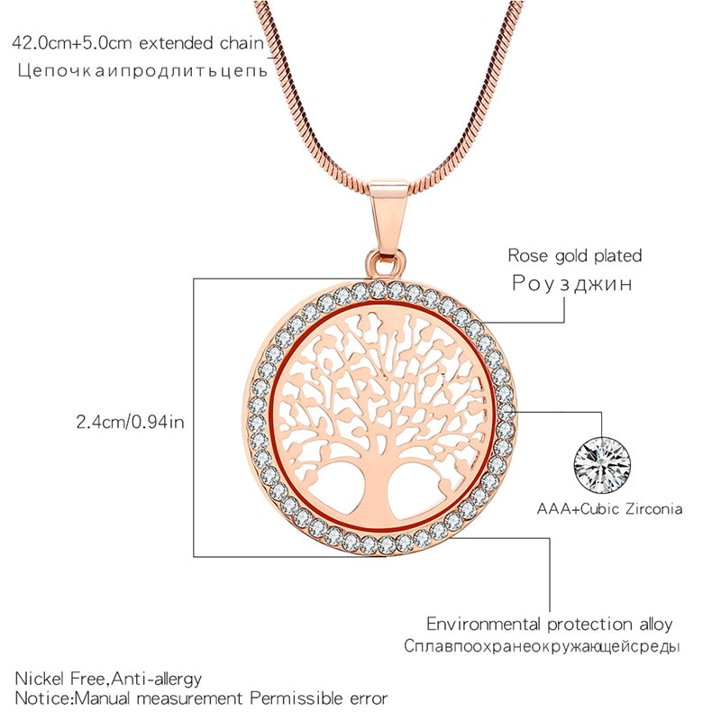 Collar con colgante redondo pequeño con árbol de la vida de cristal para mujer, elegante collar femenino