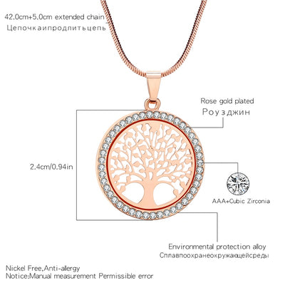 Ras de cou petit pendentif rond avec d'arbre de vie en cristal pour femme, collier féminin élégant