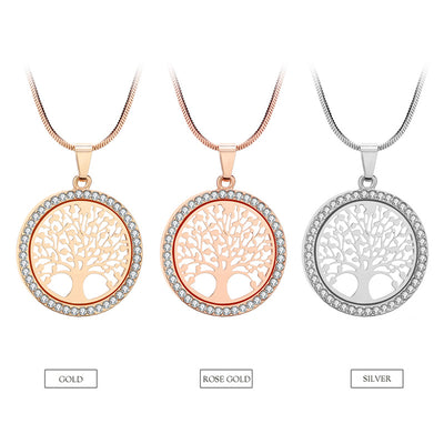 Ras de cou petit pendentif rond avec d'arbre de vie en cristal pour femme, collier féminin élégant