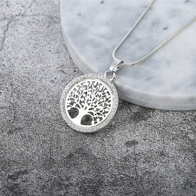 Ras de cou petit pendentif rond avec d'arbre de vie en cristal pour femme, collier féminin élégant