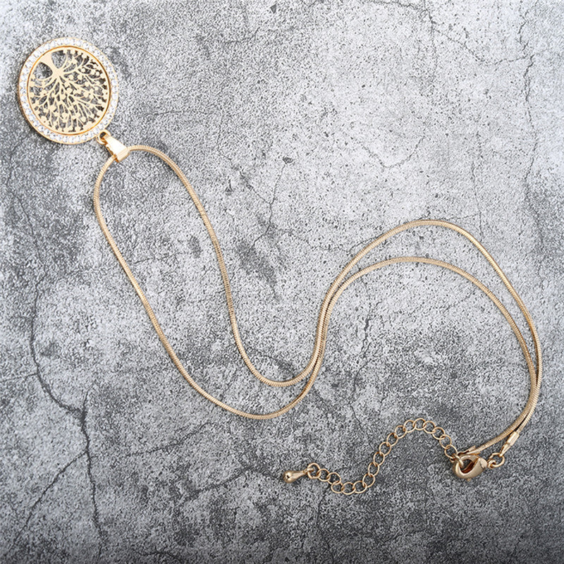 Collar con colgante redondo pequeño con árbol de la vida de cristal para mujer, elegante collar femenino