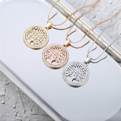 Ras de cou petit pendentif rond avec d'arbre de vie en cristal pour femme, collier féminin élégant