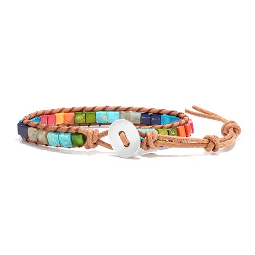 Pulsera de Cuero Bohemia con 7 Chakras, Piedra Druzy Curativa Natural