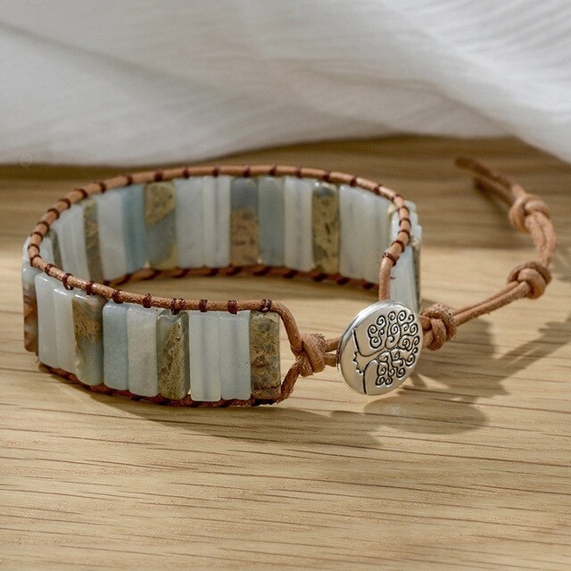 Pulsera de Cuero Bohemia con 7 Chakras, Piedra Druzy Curativa Natural