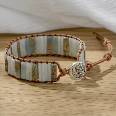Bracelet en cuir bohème avec 7 chakras, pierre Druzy de guérison naturelle