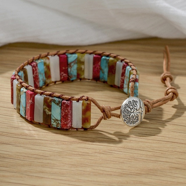 Pulsera de Cuero Bohemia con 7 Chakras, Piedra Druzy Curativa Natural