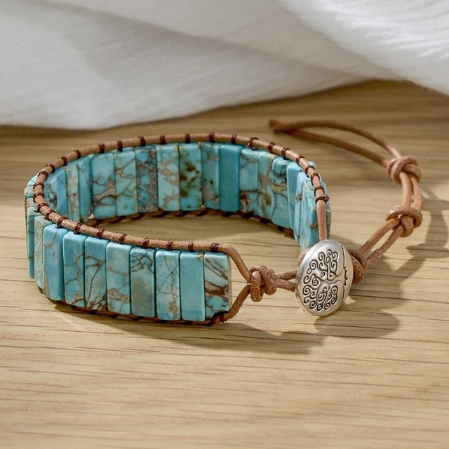 Pulsera de Cuero Bohemia con 7 Chakras, Piedra Druzy Curativa Natural
