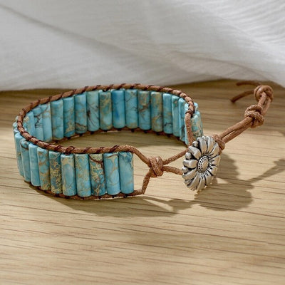Bracelet en cuir bohème avec 7 chakras, pierre Druzy de guérison naturelle