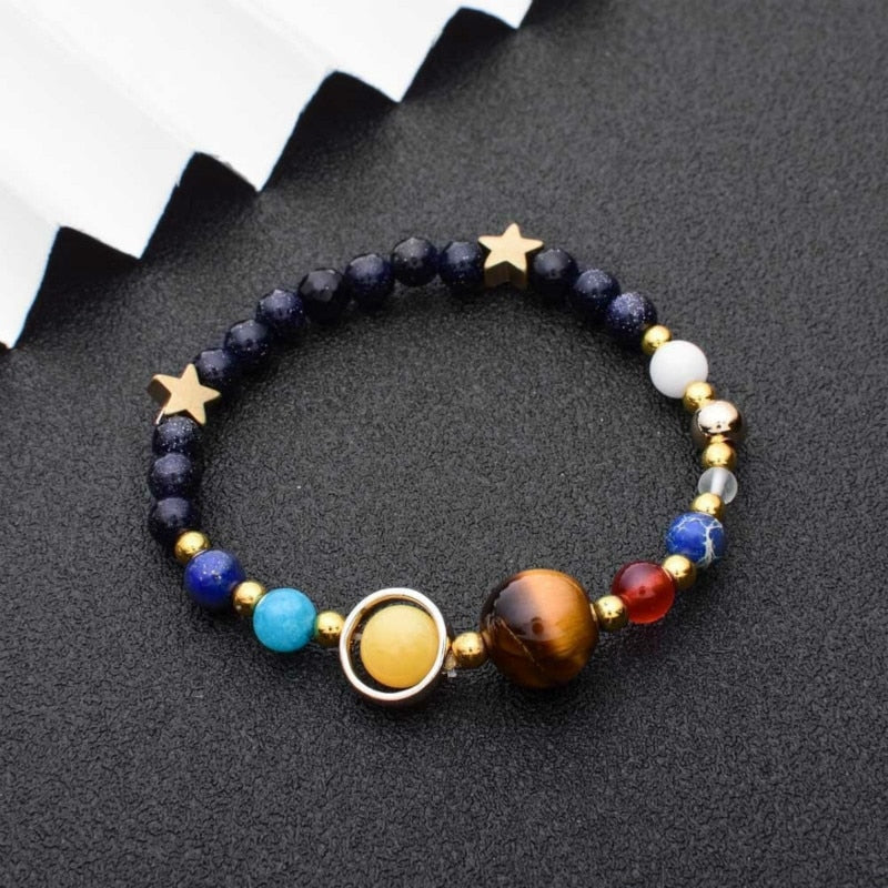 Bracelet en pierres naturelles galaxie huit planètes univers