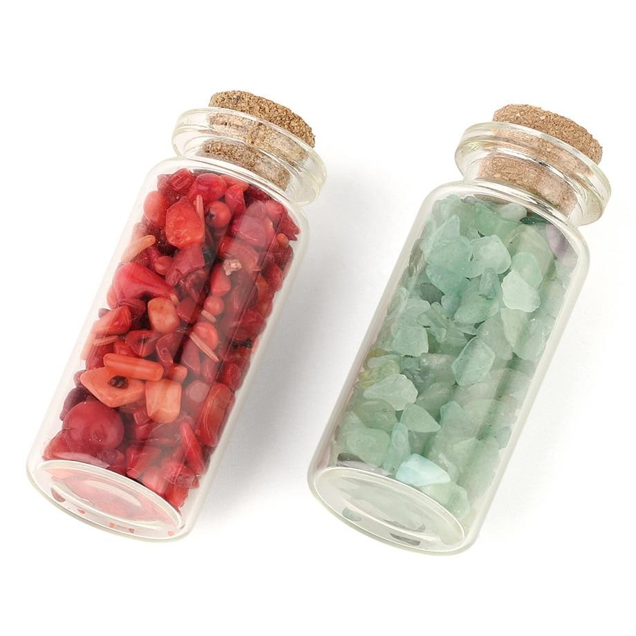 Mini botellas de deseo de vidrio, 52x21mm, piedras naturales, chip, decoración