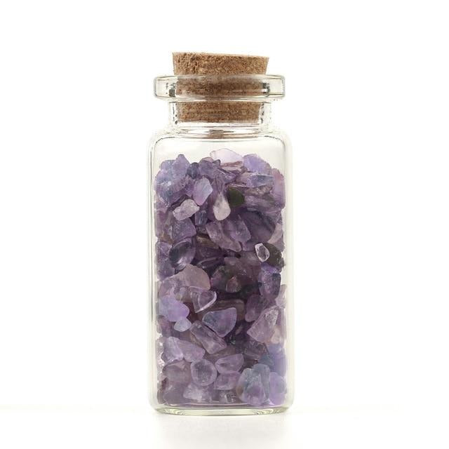 Mini botellas de deseo de vidrio, 52x21mm, piedras naturales, chip, decoración