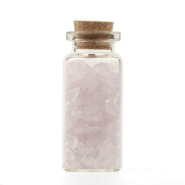 Mini botellas de deseo de vidrio, 52x21mm, piedras naturales, chip, decoración