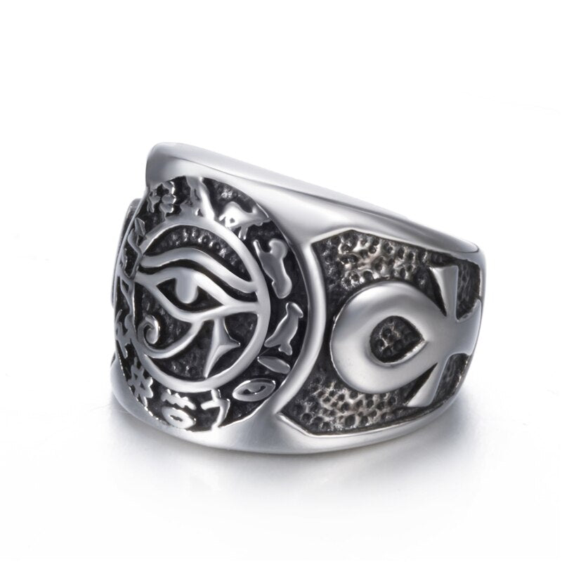 Bagues égyptiennes symboles en acier inoxydable