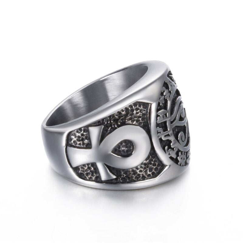 Bagues égyptiennes symboles en acier inoxydable