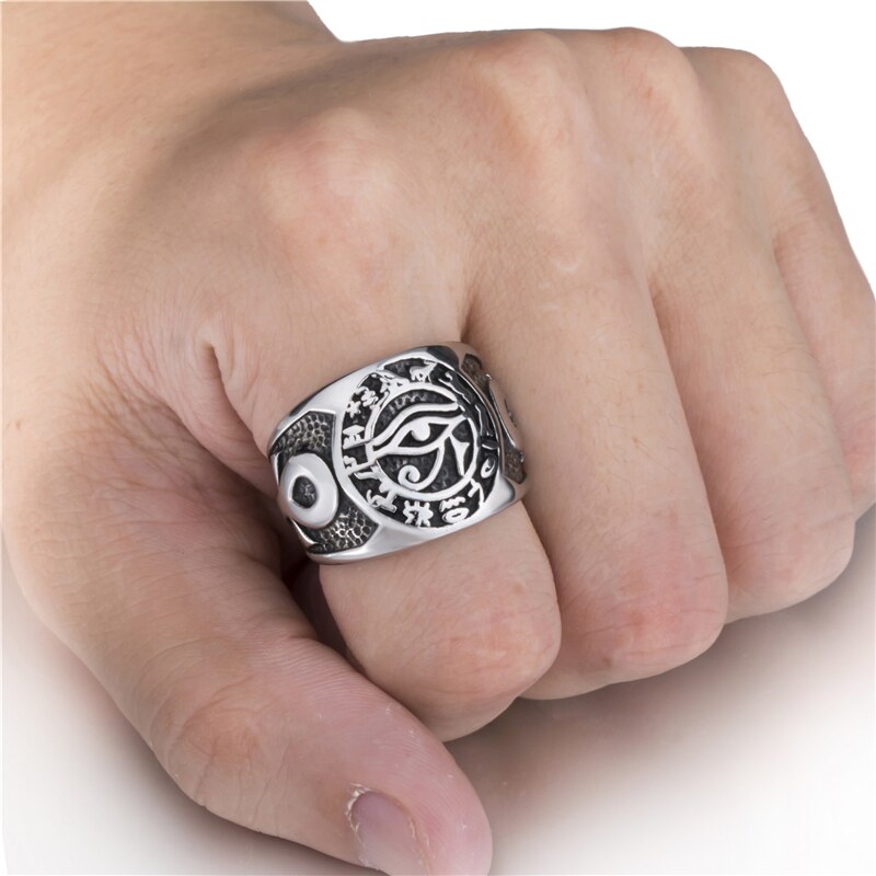 Bagues égyptiennes symboles en acier inoxydable