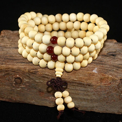Pulsera 108 cuentas 8mm natural madera de sándalo budista