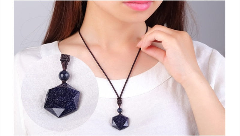 QIANXU-collier pendentif en étoile en obsidienne, Jade, bijou fin, noir