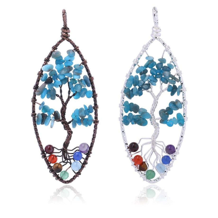Pendentifs d'arbre de vie 7 Chakras perles pierres précieuses naturelles en kyanite