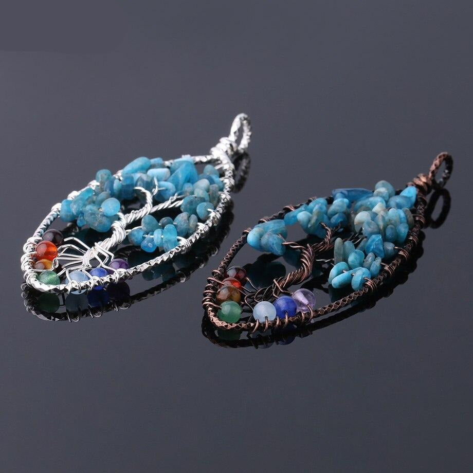 Pendentifs d'arbre de vie 7 Chakras perles pierres précieuses naturelles en kyanite