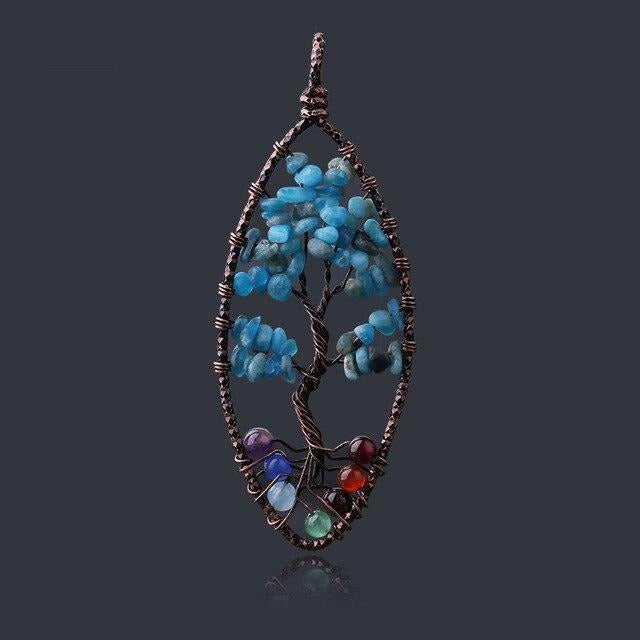 Pendentifs d'arbre de vie 7 Chakras perles pierres précieuses naturelles en kyanite
