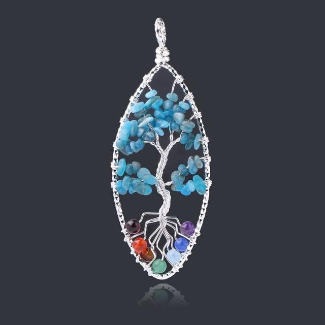 Pendentifs d'arbre de vie 7 Chakras perles pierres précieuses naturelles en kyanite