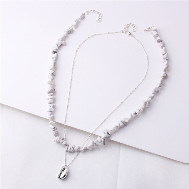 Collier multicouches bohème pour femmes, avec pendentif en coquille