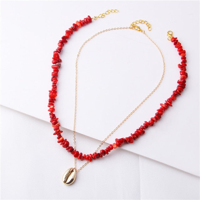 Collier multicouches bohème pour femmes, avec pendentif en coquille