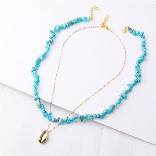 Collier multicouches bohème pour femmes, avec pendentif en coquille