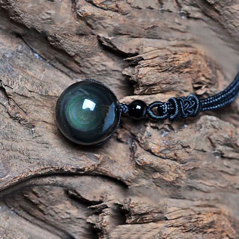 Collier pendentif en obsidienne naturelle bijou en forme d'arc-en-ciel pendentif en perle