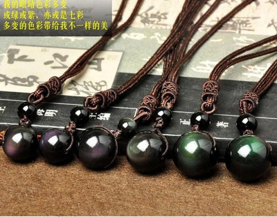 Collar con colgante de obsidiana natural Colgante de perlas con forma de arco iris