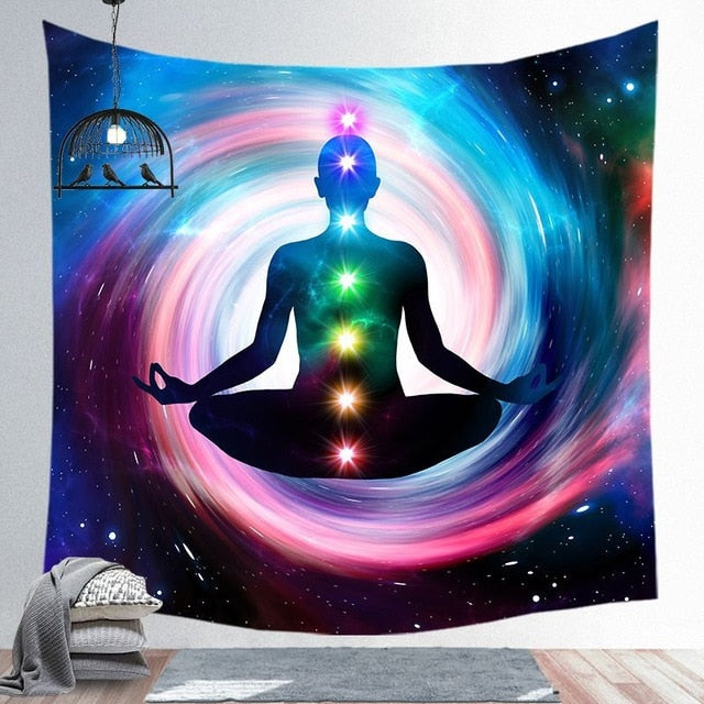 Indien bouddha Statue méditation 7 Chakra tapisserie tenture murale