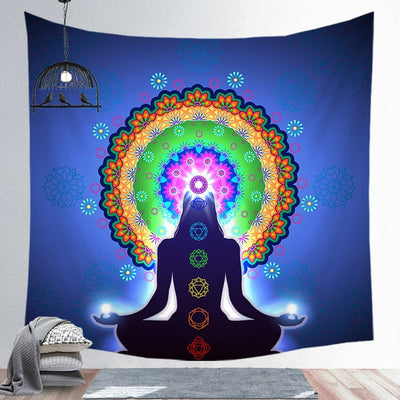 Indien bouddha Statue méditation 7 Chakra tapisserie tenture murale