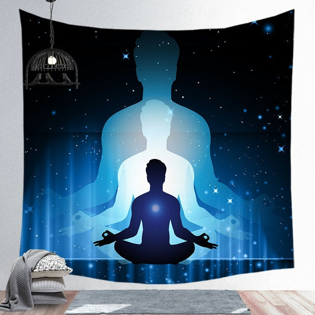 Indien bouddha Statue méditation 7 Chakra tapisserie tenture murale