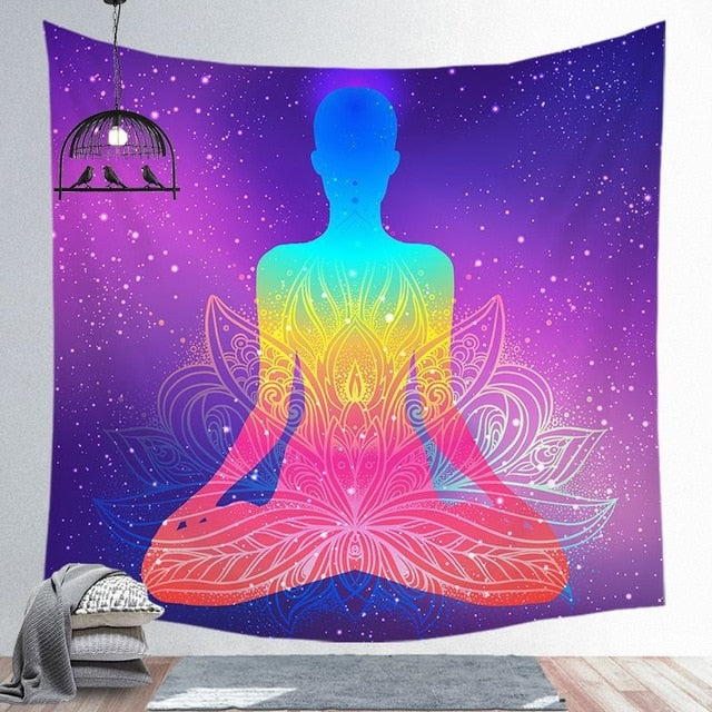 Indien bouddha Statue méditation 7 Chakra tapisserie tenture murale