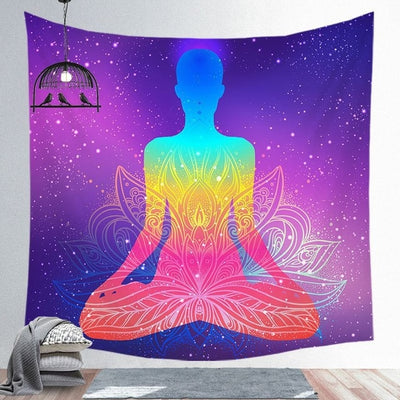 Indien bouddha Statue méditation 7 Chakra tapisserie tenture murale