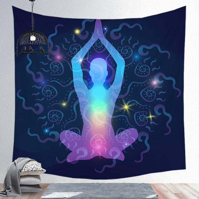 Indien bouddha Statue méditation 7 Chakra tapisserie tenture murale