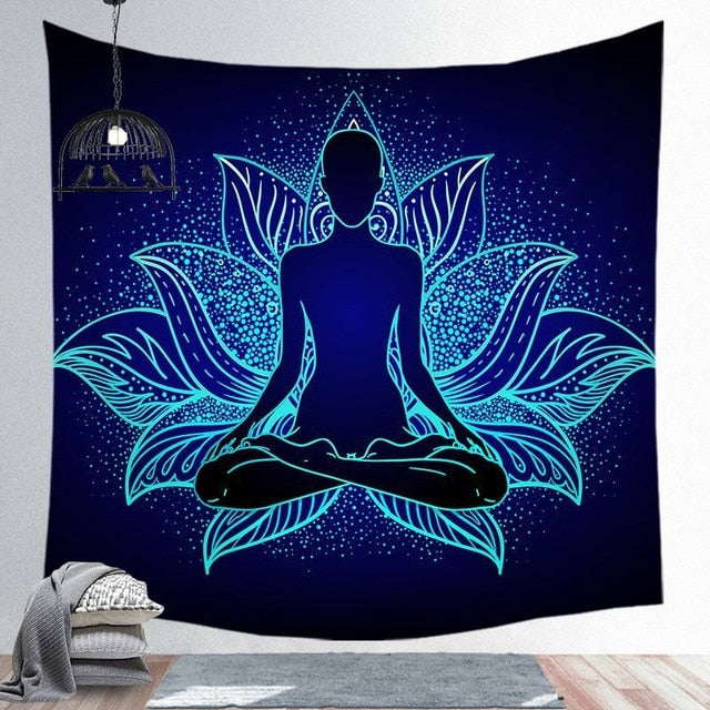 Indien bouddha Statue méditation 7 Chakra tapisserie tenture murale