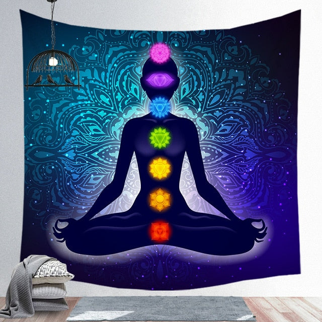 Indien bouddha Statue méditation 7 Chakra tapisserie tenture murale