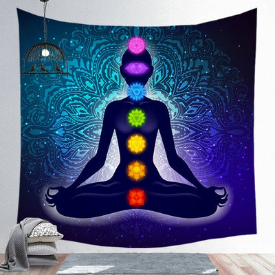 Indien bouddha Statue méditation 7 Chakra tapisserie tenture murale
