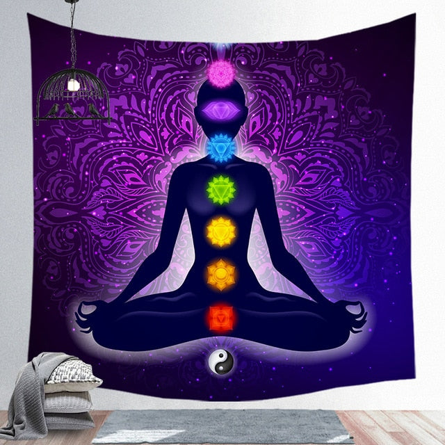 Indien bouddha Statue méditation 7 Chakra tapisserie tenture murale