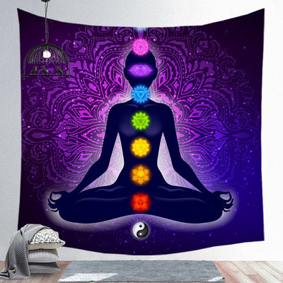 Indien bouddha Statue méditation 7 Chakra tapisserie tenture murale